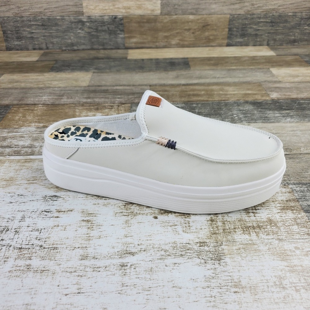 Hey Dude Austin Lift Leather Womens Shoes Sz 11 Comfort White Slip On Platform